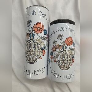 Floral Skull Graphic Tumbler & Koozie Set GREAT GIFT. Tumbler Used Once